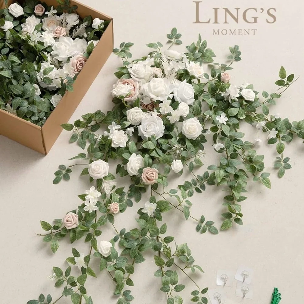 Ling's Moment Flat Arch Florals in 'White & Sage'. Used once indoors-Like New